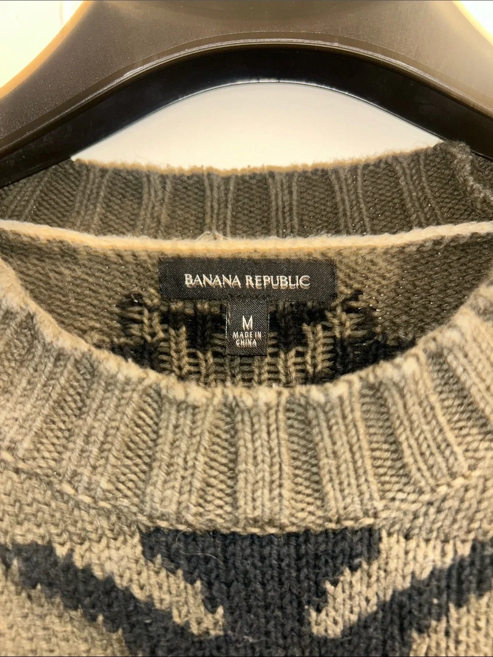 Banana Republic Archival Intarsia Aztec Knit Men’s Crewneck Sweater Medium Green
